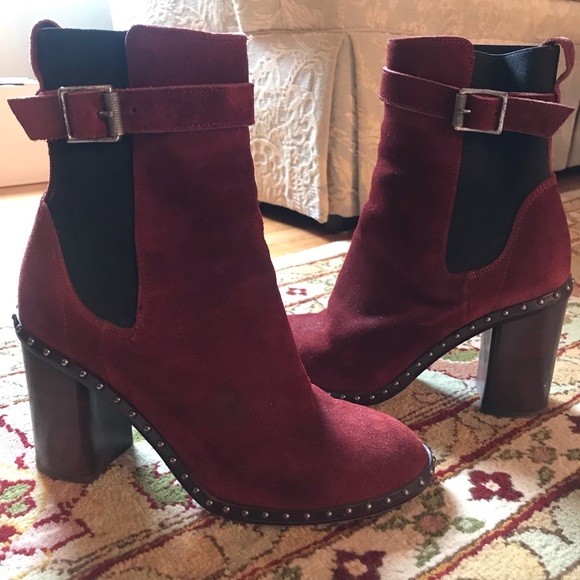 rag & bone Studded Burgundy Suede Boots - Picture 2 of 7